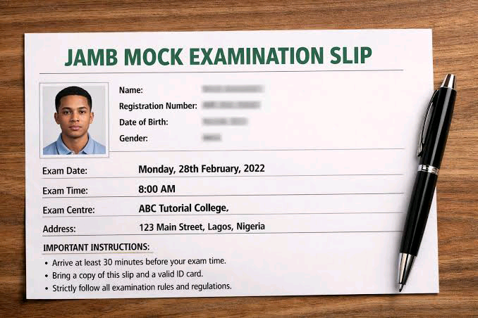 JAMB Mock Exam Slip