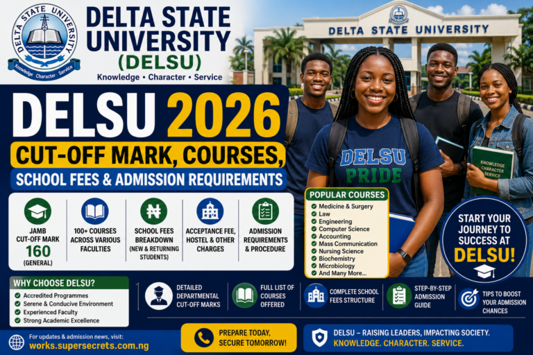 Delta State University (DELSU) 2026 Cut-Off Mark, Courses, School Fees & Admission Requirements