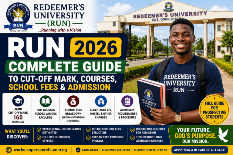 Redeemer's University (RUN) 2026 Complete Guide To Cut-Off Mark, Courses, School Fees & Admission